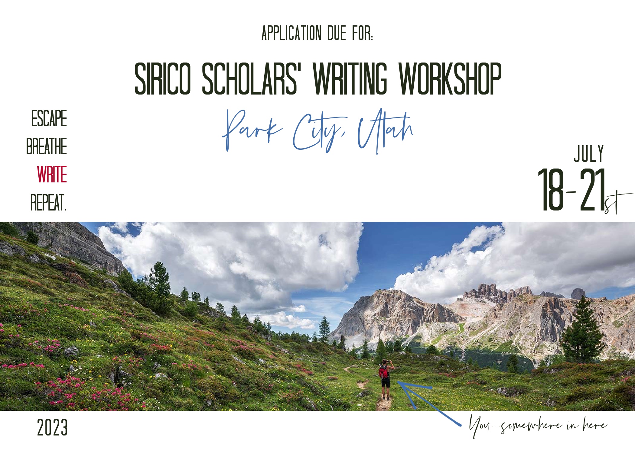 Image announcing 2023 Sirico Scholars' Workshop, July 18-21, 2023, Park City Utah